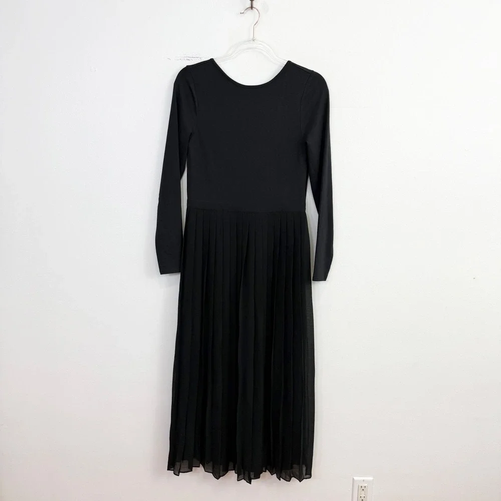 J.Crew Pleated Ballet Midi Dress Black Long Sleeve Fit & Flare Size Small - Picture 2 of 5